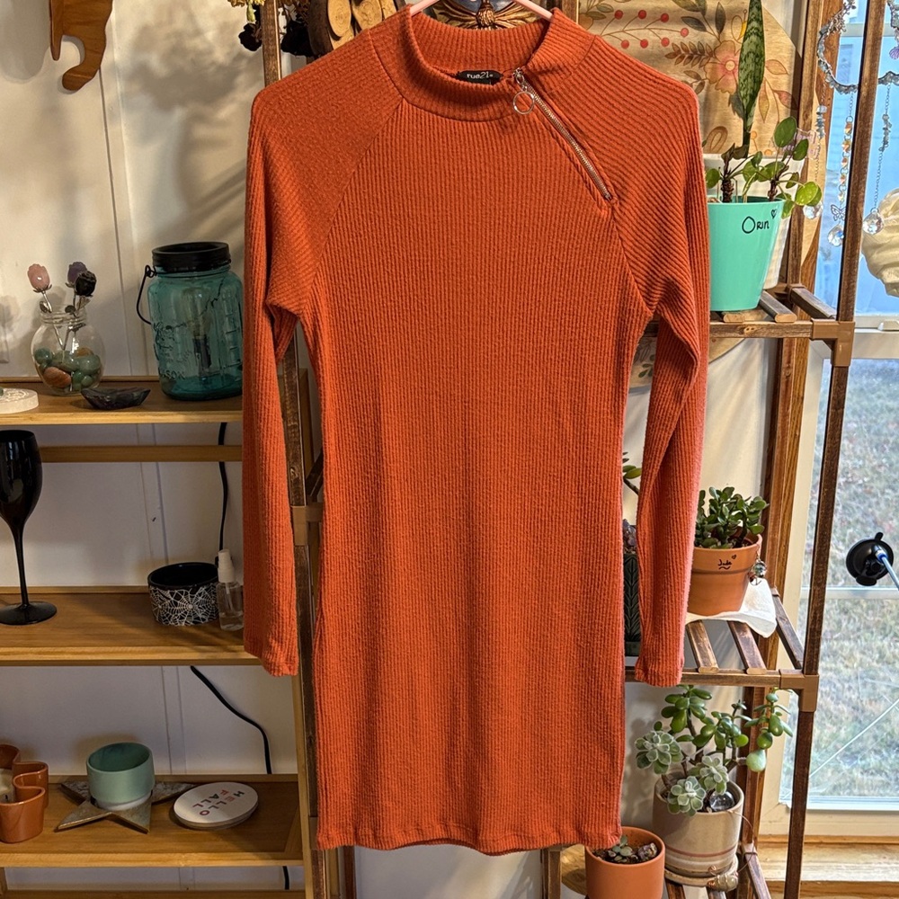 Orange Ribbed Knit Dress